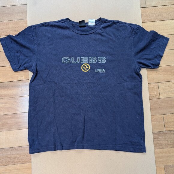 Guess Jeans American Trad Men's Crew Neck T-shirt Navy Blue Cotton size LRG - Picture 1 of 7